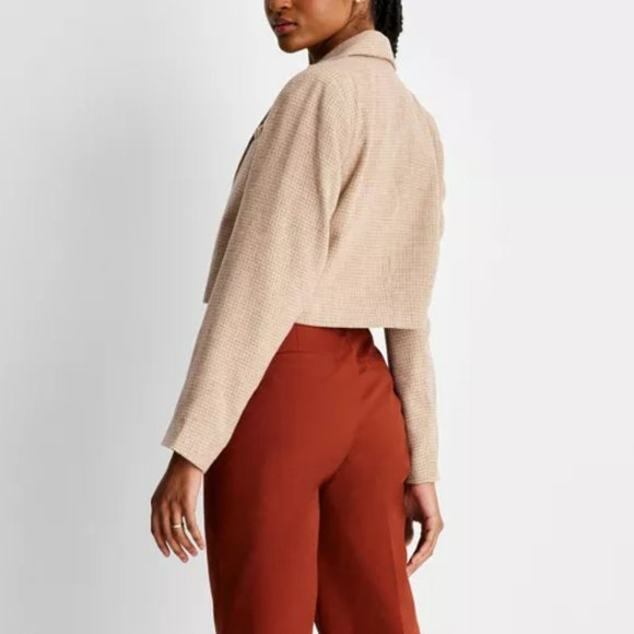 New Women's Long Sleeve Plaid Cropped Style Blazer size L Polyester - Wool blend - Picture 3 of 9